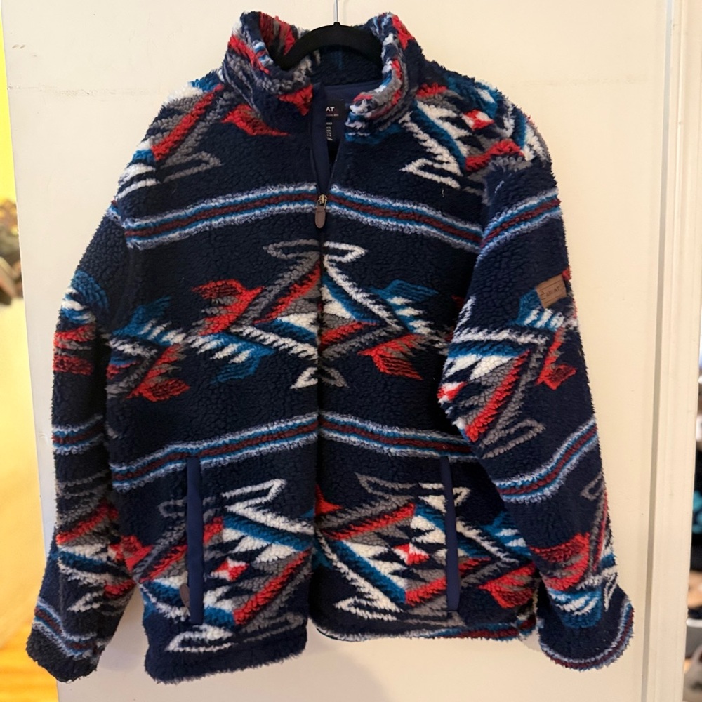 ARIAT MEN'S FLEECE CHIMAYO JACKET NEW MEXICO, NAVY - Picture 2 of 3